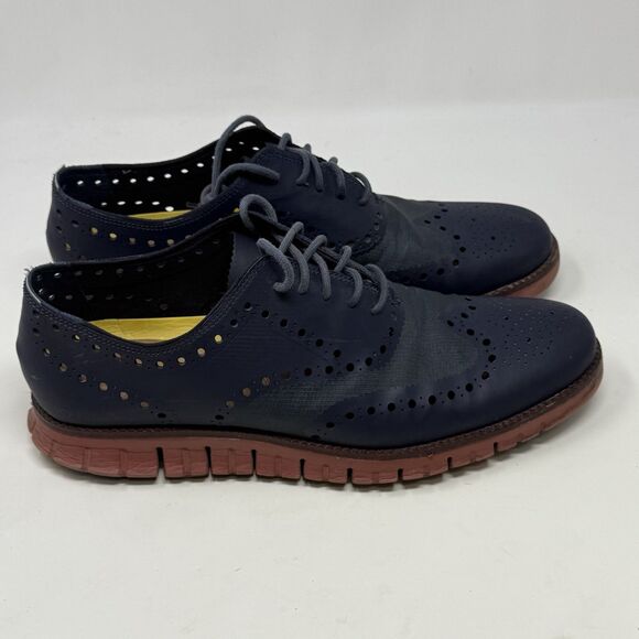 Cole Haan ZeroGrand Remastered Shoes Mens 10 M Blue Leather Wingtip No Stitch - Picture 3 of 16